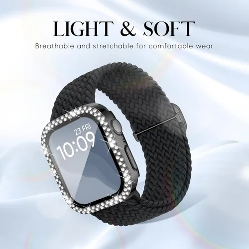 Miniatura 2 de Correa trenzada elástica compatible para bandas de Apple Watch para mujeres y estuche de 40 mm, 41 mm, 42 mm, 44 mm, 45 mm, 46 mm, protector