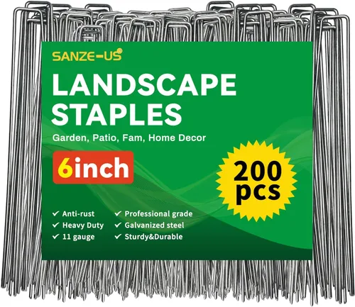 Grapas galvanizadas de paisaje de 6 pulgadas, paquete de 200 estacas de jardín de calibre 10, estacas de tienda de campaña en forma de U para