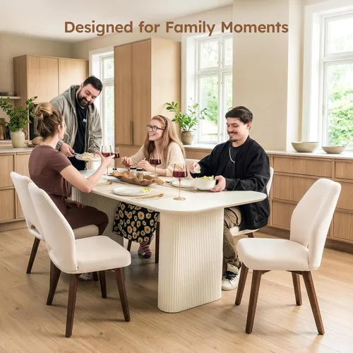 Miniatura 5 de Juego de 2 Sillas de Comedor – Sillas de Cocina Modernas Tapizadas (Sillas de Comedor) con Respaldo Alto Recortado Único y Patas de Madera, Silla