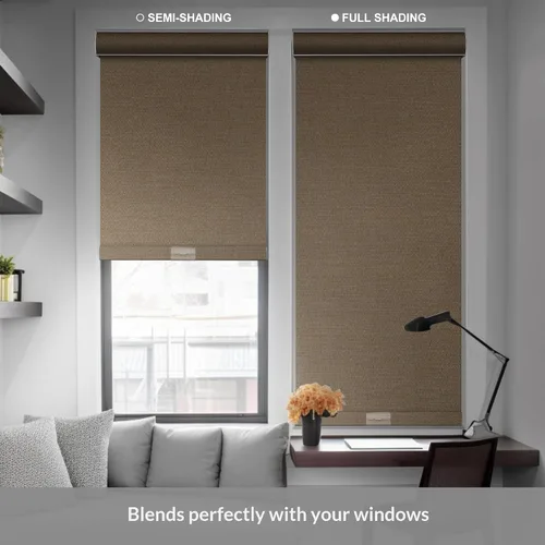 Miniatura 2 de Boolegon Persianas enrollables opacas para ventana, sin cordón, de tela de lino con aislamiento térmico, protegen de luz UV, casa, oficina, Beige
