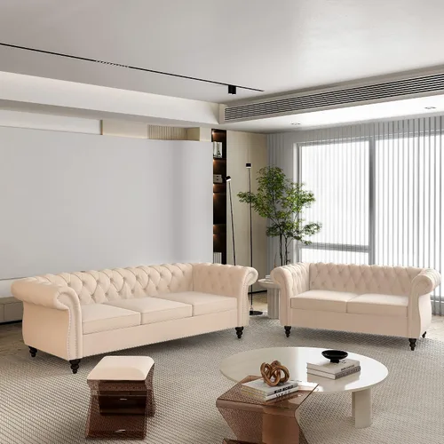 Miniatura 44 de QHITTY Juego de 2 piezas para sala de estar, Sofá Seccional Chesterfield Silla Contemporáneo Tapizado de Terciopelo Loveseat Juego de Sofás
