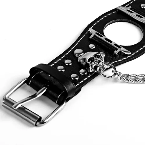Miniatura 7 de VIQIV Pulsera de cuero con calavera compatible con Apple Watch Band Ultra de 1.929 in, 1.732 in, 1.772 in, 1.654 in, 1.614 in, 1.575 in, 1.496 in