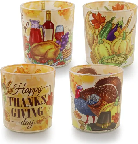 Miniatura 7 de Portavelas de Acción de Gracias, 4 unidades, portavelas votivas de cristal SHMILMH para decoración de mesa de otoño, chimenea, mantel Día de Acción