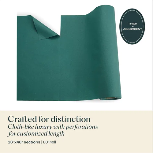 Miniatura 3 de Camino de mesa desechable para mesa de comedor, 16 x 48 pulgadas, paquete de 20 caminos de mesa de papel verde similar al lino para Navidad, fiesta