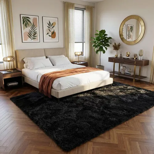 Miniatura 3 de JUNOVO - Alfombra de área lavable, antideslizante, alfombras ultra suaves de 4 x 5.3 pies, alfombras esponjosas para dormitorio, niños, niñas, Azul