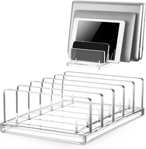 Miniatura 10 de Chunful Soporte vertical ajustable para computadora portátil, soporte acrílico de 3 ranuras para laptop, base invisible para computadora portátil