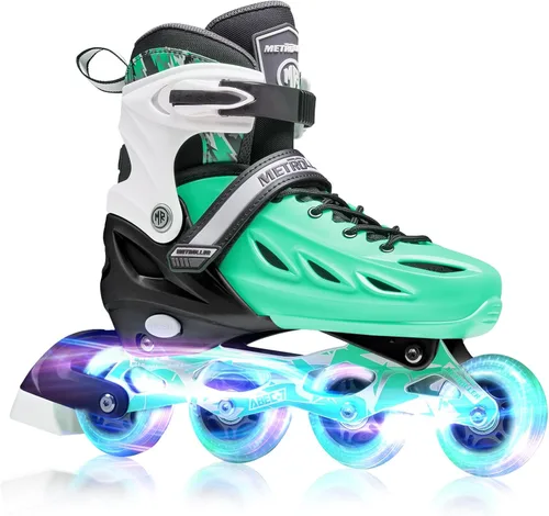 METROLLER Patines en línea para niñas y niños, mujeres, hombres, 4 tallas ajustables, patines en línea con ruedas que se iluminan, patines Menta