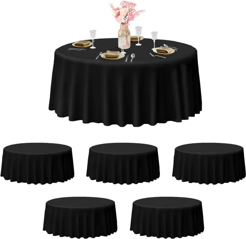 EMART Mantel redondo negro (paquete de 6) mantel circular de poliéster de 120 pulgadas para decoración de bodas, fiestas de cumpleaños, banquetes y