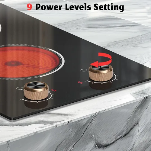 Miniatura 2 de Estufa eléctrica de 2 quemadores, estufa eléctrica integrada y encimera de 12 pulgadas, encimera de cerámica con control de perilla, 9 niveles