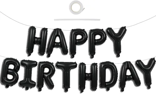 TONIFUL Pancarta de Globos Negros de Feliz Cumpleaños de 16 Pulgadas con Letras de Papel de Aluminio Mylar, Cartel Banderín Reutilizable para