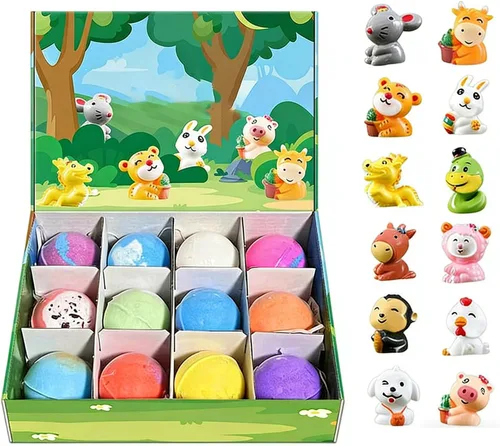 Miniatura 2 de Bombas de baño efervescentes para niños con juguetes, paquete de 12 bombas de baño para niños con juguetes sorpresa de primavera en el interior, #01