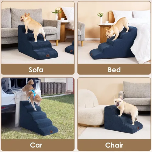Miniatura 7 de EHEYCIGA Escaleras curvas para perros para camas altas de 19.7" de alto, 4 escalones para perros pequeños y gatos, escaleras para mascotas