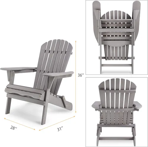 Miniatura 3 de Juego de 2 sillas Adirondack de madera para exteriores, sillas plegables para jardín, césped, patio, piscina, color gris S4-gris