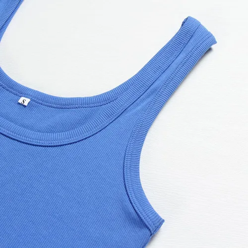 Miniatura 2 de Artfish Camiseta sin mangas con cuello redondo para mujer, de punto acanalado, ajustada, casual