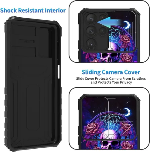 Miniatura 729 de Funda para Samsung Galaxy S22 Ultra 5G, Galaxy S22 Ultra con cubierta de cámara deslizante, funda resistente de doble capa con función atril Black