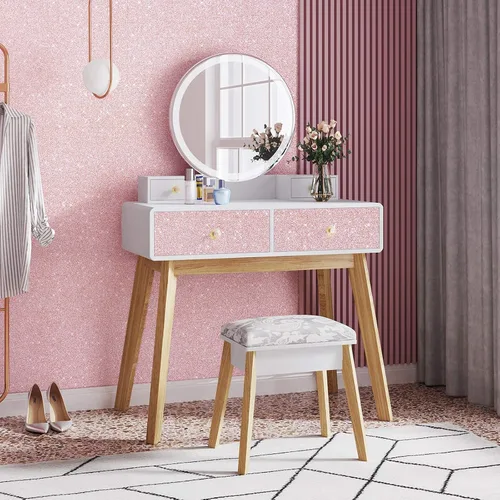 Miniatura 8 de Amiya Papel adhesivo de vinilo con purpurina rosa de 17.3 x 120 pulgadas, autoadhesivo, para pegar y despegar, papel tapiz decorativo brillante