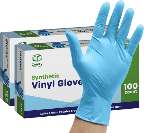 Comfy Package Guantes de plástico desechables de mezcla de vinilo sintético no estériles, sin polvo ni látex