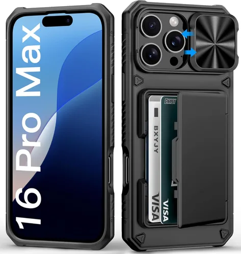 Miniatura 48 de BXYJY Funda tipo cartera para iPhone 15 Pro con tarjetero (4-5 tarjetas) y cubierta deslizante para cámara y soporte, protección contra caídas