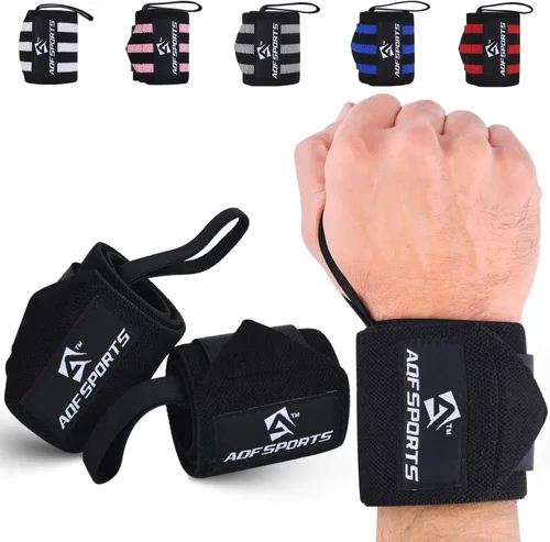 AQF - Muñequeras para levantamiento de pesas - Aprobado por USPA e IPL, soporte de muñeca de 18 pulgadas para gimnasio con bucle para el pulgar -