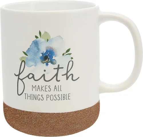 Pavilion Gift Company Faith Makes Things Possible - Taza de cerámica de 16 onzas con fondo esmaltado de arena, floral, taza de café de mango grande,