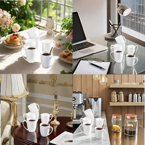 Miniatura 5 de Chulan Tazas de Café de Porcelana Fina de Hueso Blanca Delgada con Más del 45% de Contenido de Hueso 10 oz, Tazas de Porcelana Ligeras para Espresso