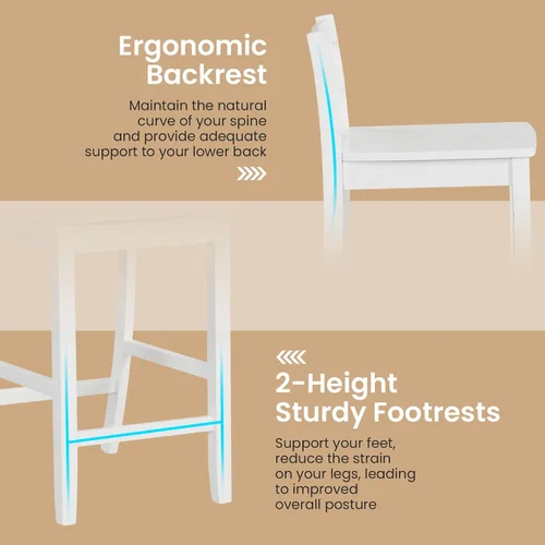 Miniatura 6 de COSTWAY Juego de 2 taburetes de bar de madera, taburetes de altura de mostrador de 24 pulgadas con respaldo ergonómico y reposapiés, sillas de Blanco