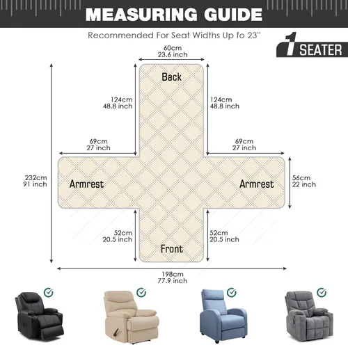 Miniatura 3 de TAOCOCO - Funda antideslizante para silla reclinable, funda para sofá, funda para silla reclinable pequeña con correas elásticas, protector