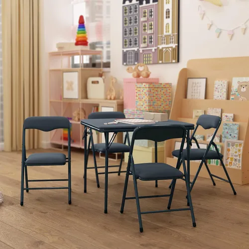 Miniatura 10 de HBCY Creations Juego de mesa y sillas plegables para niños de 5 piezas, diseño negro, ligero y portátil, función de bloqueo de seguridad, asientos