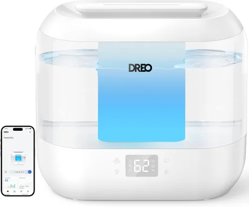 Dreo Humidificadores inteligentes para dormitorio, humidificador de gran tamaño de 4 L de llenado superior para habitación grande con 28 dB, tiempo