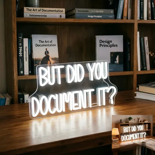 Miniatura 4 de Letrero de neón con texto en inglés "But Did You Document It", con cita de humor de oficina, luz de neón LED blanca, alimentada por USB, luz