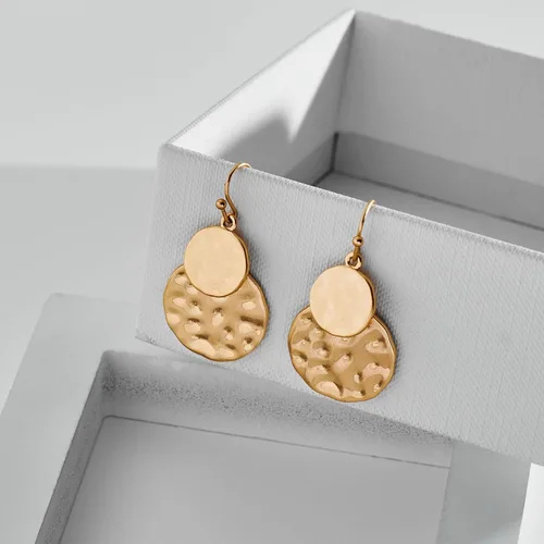 Miniatura 5 de Pendientes colgantes de disco martillado en oro antiguo estilo boho con joyería de dos tonos para regalo
