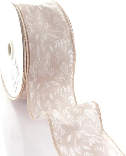 Miniatura 3 de Ribbon Traditions Cinta con alambre de ramitas verdes beige 2 1/2" x 10 yardas