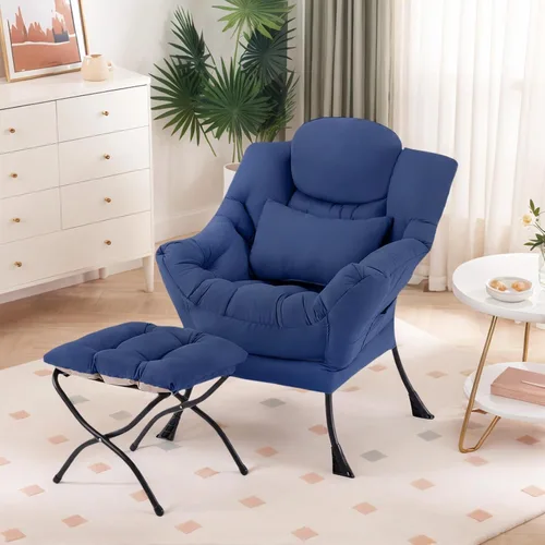 Miniatura 14 de Furlide Silla Lazy con otomana, moderna silla de estar con almohada lumbar, sillón de lectura acogedor y reposapiés plegable para dormitorio, sala