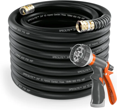 Miniatura 18 de SPECILITE Manguera de jardín de 50 pies x 5/8 pulgadas, manguera de agua resistente, flexible y ligera, explosión de 600 psi, manguera de goma 5/8