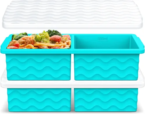Miniatura 10 de Aopigavi Bandeja de silicona para congelador con tapa, moldes para congelador de sopas de 2 tazas, bandejas grandes para cubitos de hielo
