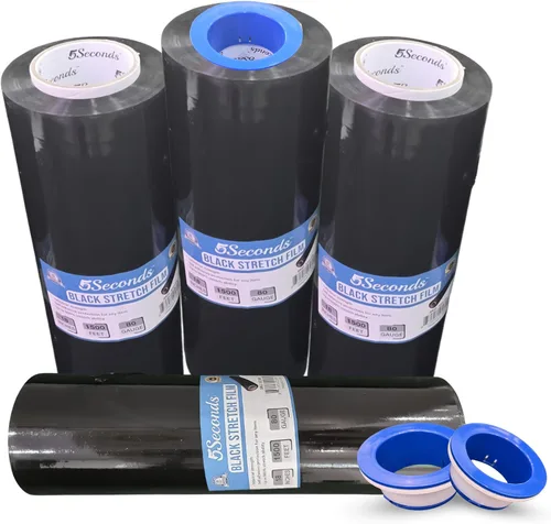 Envoltura elástica para palés industrial, 4 rollos de envoltura retráctil negra de 18 pulgadas x 1500 pies, grosor de calibre 80, película elástica