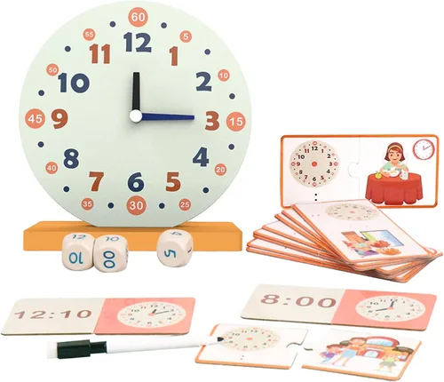 Juego de juguetes de madera para aprender, 29 piezas, relojes de aprendizaje para niños, relojes y ayuda de enseñanza de tiempo para bolígrafo