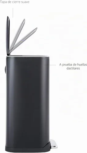 Miniatura 3 de Amazon Basics Bote de basura rectangular de metal con pedal de cierre suave, 32 litros/8.5 galones, 14 pulgadas de largo x 14 pulgadas de ancho x