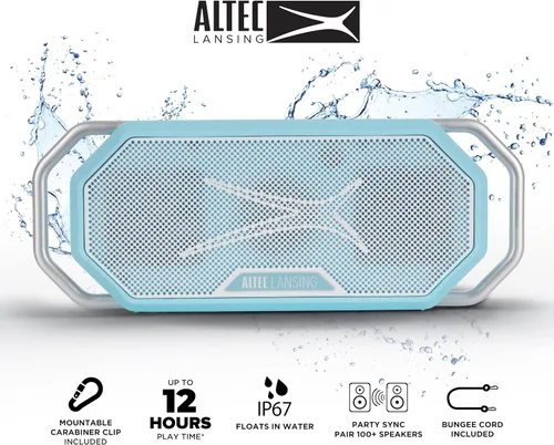 Miniatura 2 de Altec Lansing HydraWAVE - Altavoz Bluetooth portátil, 12 horas de reproducción, carga rápida USB-C, emparejamiento inalámbrico verdadero, altavoz