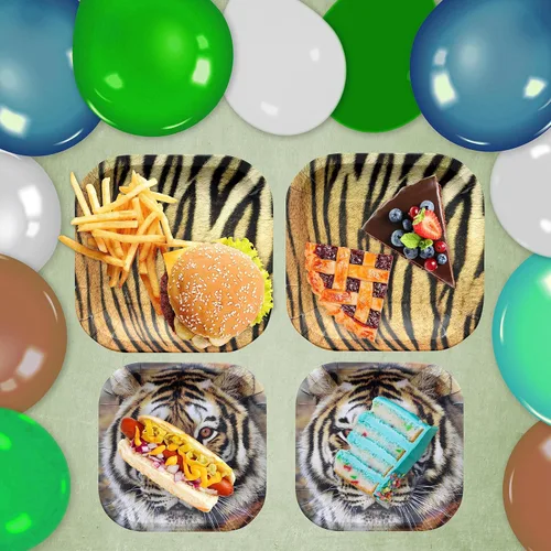 Miniatura 6 de Havercamp Paquete de fiesta temática de tigre para 24 invitados. Suministros de tigre fotorealistas para un buen cumpleaños, fútbol o cualquier