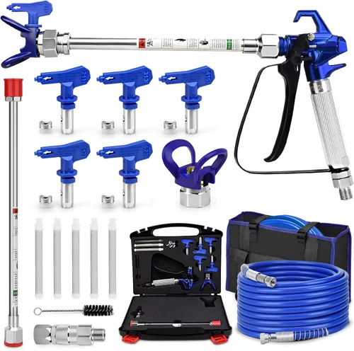 18 piezas Kit de pistola pulverizadora de pintura sin aire 3600PSI, con manguera de alta presión de 25 pies, varilla de extensión y puntas de