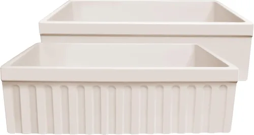Miniatura 8 de Whitehaus WHQ330-WH Farmhaus Quatro Alcove - Fregadero reversible de arcilla refractaria de 30 pulgadas con delantal estriado, color blanco