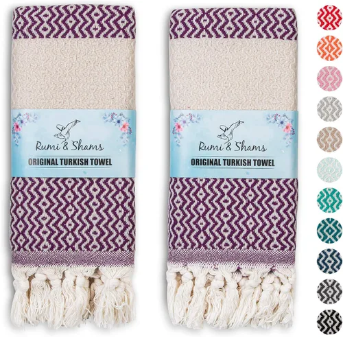 Miniatura 15 de RUMI & SHAMS - Toalla de mano turca para baño y cocina - 2 toallas de mano decorativas de lujo para baño - Toallas rústicas de cocina de 100 %