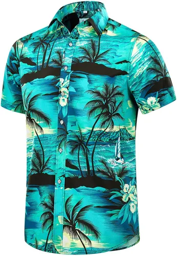 Miniatura 32 de EUOW - Camisas hawaianas para hombre de manga corta con botones, estampadas para la playa y el verano
