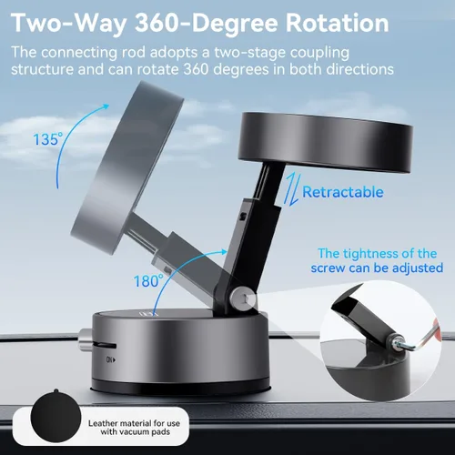 Miniatura 3 de XO Simple is Beauty Soporte magnético para teléfono con succión al vacío, retráctil, con ventosa fuerte, manos libres, soporte plegable para Gris