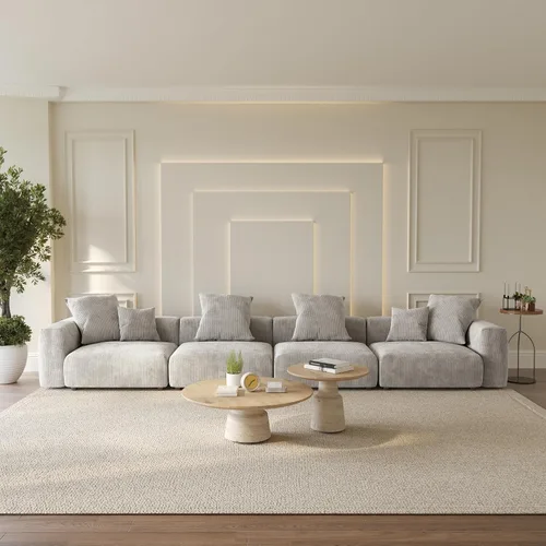 Miniatura 48 de WJShome Cloud Couch Sofá Seccional Modular, Sofá en Forma de L de 102 pulgadas con Otomana, Sofá de Pana Beige de 3 Asientos, Sofá Seccional