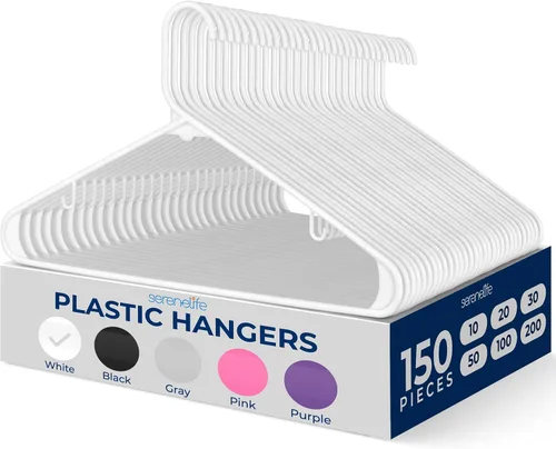 Miniatura 8 de SereneLife - Juego de 10 perchas de plástico con gancho de metal, color negro Non-Slip, Lightweight hangers with a slim profile help keep closets