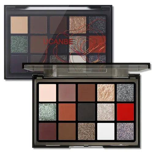 Miniatura 11 de UCANBE Paleta de sombra de ojos ahumada en negro, 15 colores de sombras de ojos oscuras brillantes mate metálicas, kit de sombras de ojos altamente
