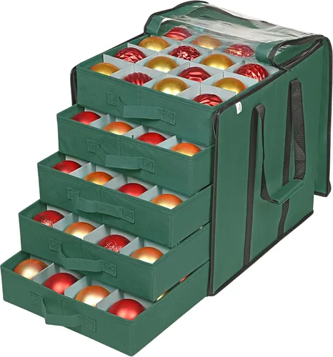 ProPik Cajas de Almacenamiento de Adornos Navideños con Divisores - 5 Bandejas Separadas - Soporte para Adornos - Mantiene 100 Adornos Navideños -