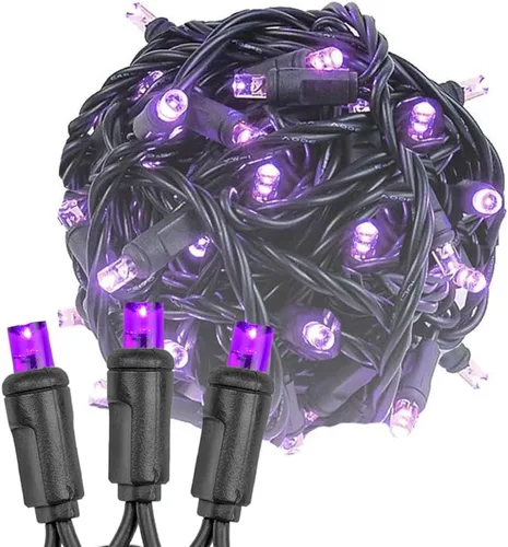 Miniatura 12 de Novelty Lights Guirnalda de luces de Navidad de 25 pies, 50 bombillas LED multicolor en cable negro, espacio de 6 pulgadas, iluminación conectable